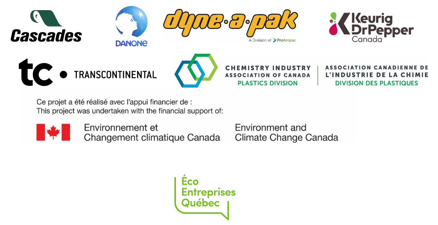 Danone, Cascades, TC Transcontinental, Keurig Dr Pepper Canada, Dyne-a-pak, Association canadienne de l'industrie des plastiques